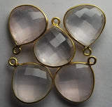 925 Sterling Vermeil Silver,Rose Quartz Faceted Heart Shape, 5 Piece Of 16mm Approx