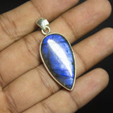 9gm Labradorite Plain Pear Cabochon Shape 925 Sterling Silver Bezel Pendant