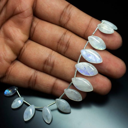 9inches, 11-17mm, Natural Rainbow Moosntone Smooth Plain Marquise Drops Briolette Loose Beads Strand - Jalvi & Co.