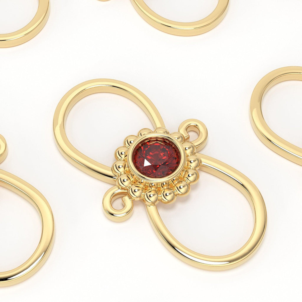 9mmx16.6mm 18k Solid Gold S Hook Clasp Fine Natural Ruby and Diamond Granulation Set in Bezel - Jalvi & Co.