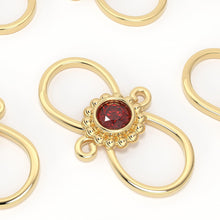 Load image into Gallery viewer, 9mmx16.6mm 18k Solid Gold S Hook Clasp Fine Natural Ruby and Diamond Granulation Set in Bezel - Jalvi &amp; Co.