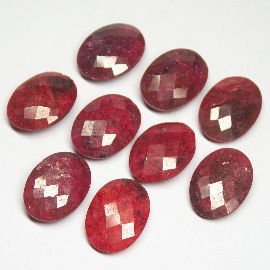 9pc, 13x18mm, Natural Red Ruby Faceted Oval Shape Briolette, Ruby, Ruby Briolette - Jalvi & Co.