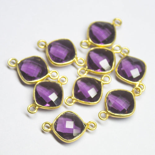 9pc, 16mm, Purple Quartz Cushion Briolette Gold Vermeil 925 Sterling Silver Connector, Quartz Connector - Jalvi & Co.