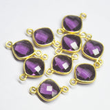 9pc, 16mm, Purple Quartz Cushion Briolette Gold Vermeil 925 Sterling Silver Connector, Quartz Connector