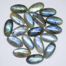 Load image into Gallery viewer, 9x18mm Matched Pair, 4 pcs, Smooth Oval Cabochon Blue Flash Labradorite - Jalvi &amp; Co.