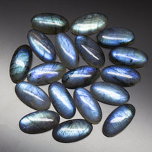 Load image into Gallery viewer, 9x18mm Matched Pair, 4 pcs, Smooth Oval Cabochon Blue Flash Labradorite - Jalvi &amp; Co.