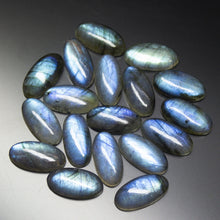 Load image into Gallery viewer, 9x18mm Matched Pair, 4 pcs, Smooth Oval Cabochon Blue Flash Labradorite - Jalvi &amp; Co.