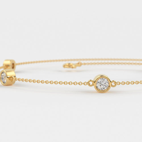 Diamond Solitaire Bracelet / Natural Brilliant Cut Bezel Set Diamond Bracelet / 14k Gold Diamond by the Yard Bracelet - Jalvi & Co.