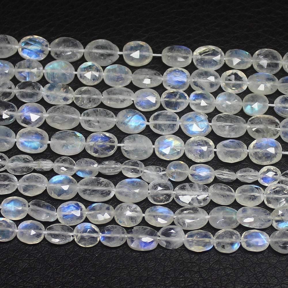 AA Grade Rainbow Blue Moonstone Blue Fire Faceted Oval Beads Strand 14" 5mm 6mm - Jalvi & Co.