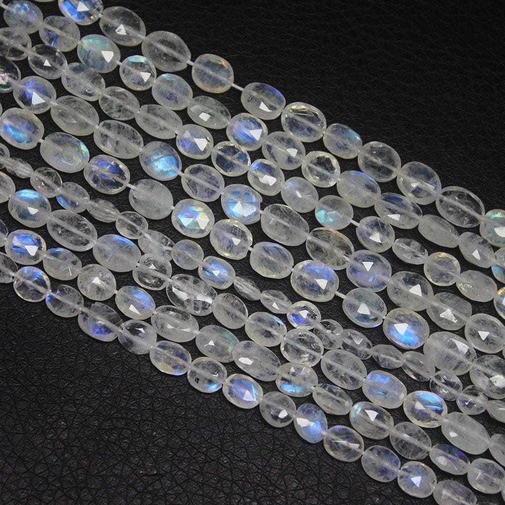 AA Grade Rainbow Blue Moonstone Blue Fire Faceted Oval Beads Strand 14" 5mm 6mm - Jalvi & Co.