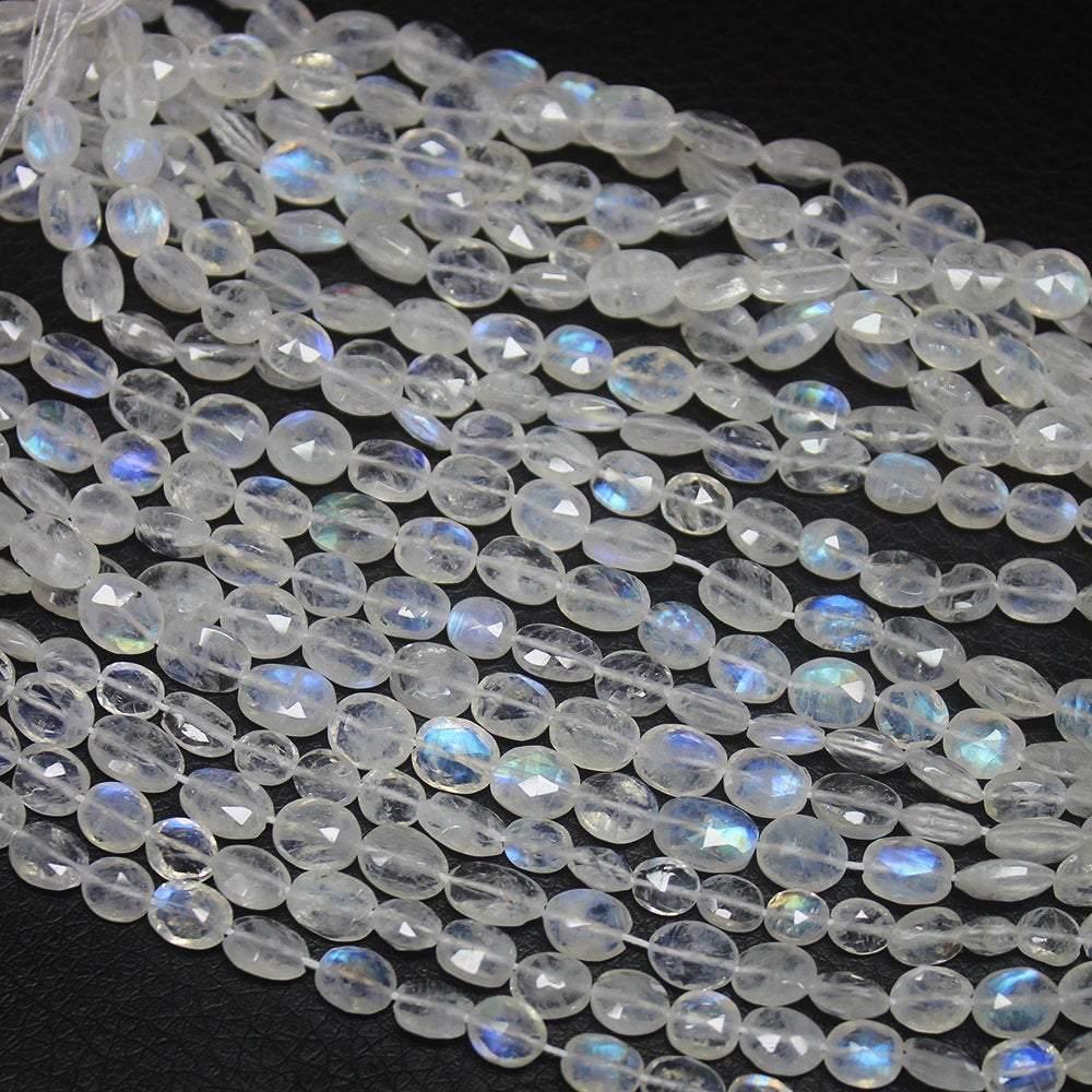 AA Grade Rainbow Blue Moonstone Blue Fire Faceted Oval Beads Strand 14" 5mm 6mm - Jalvi & Co.