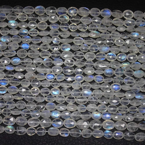 AA Grade Rainbow Blue Moonstone Blue Fire Faceted Oval Beads Strand 14