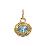 AAA Blue Aquamarine Charms 14k Yellow Solid Gold Bubble Bezel Charm Pendant Blue Oval Gemstone Bezel 18K Gold Jewelry Finding