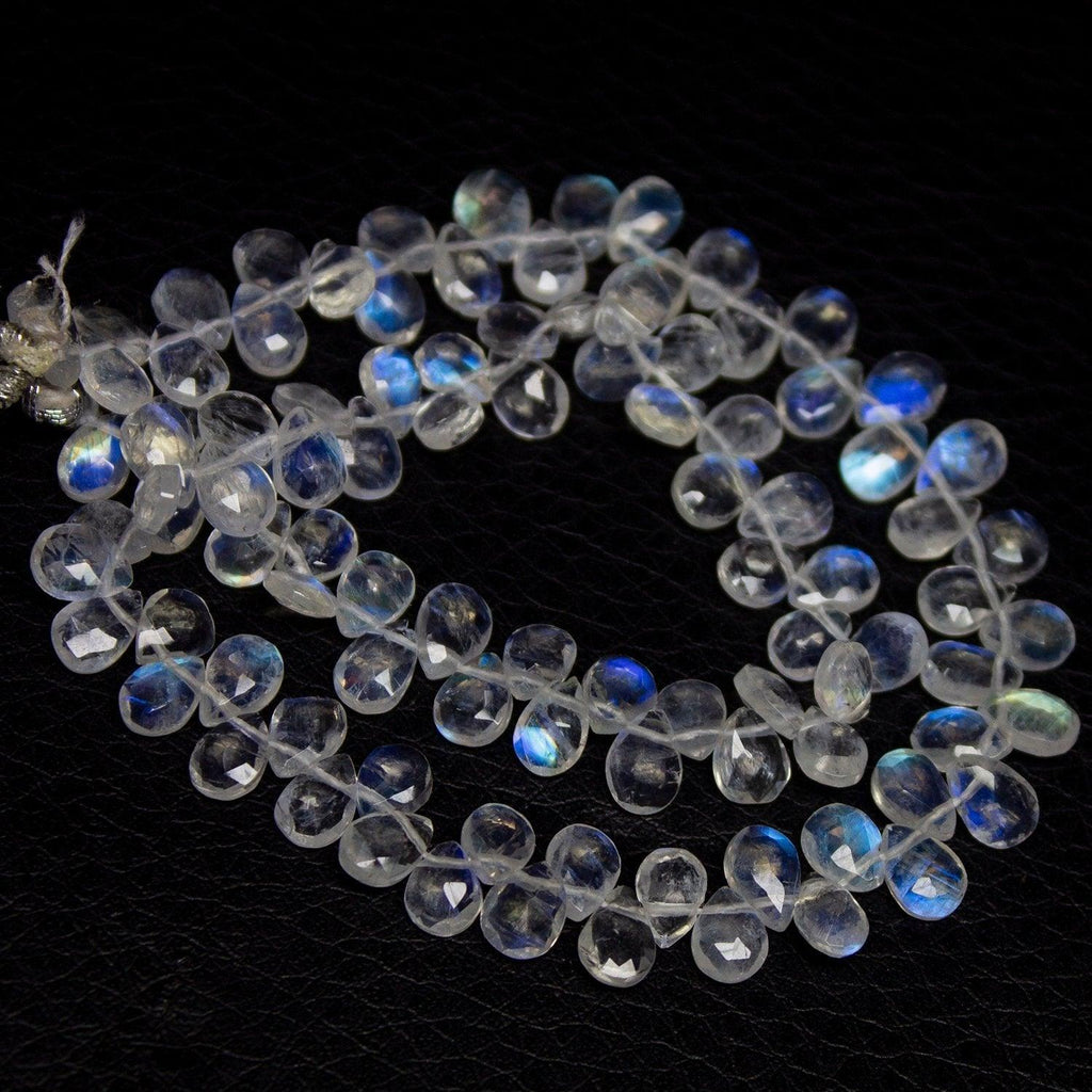 AAA Blue Rainbow Moonstone Gemstone Faceted Briolette Pear Drop Beads 5" 6mm 5mm - Jalvi & Co.