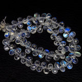 AAA Blue Rainbow Moonstone Gemstone Faceted Briolette Pear Drop Beads 5