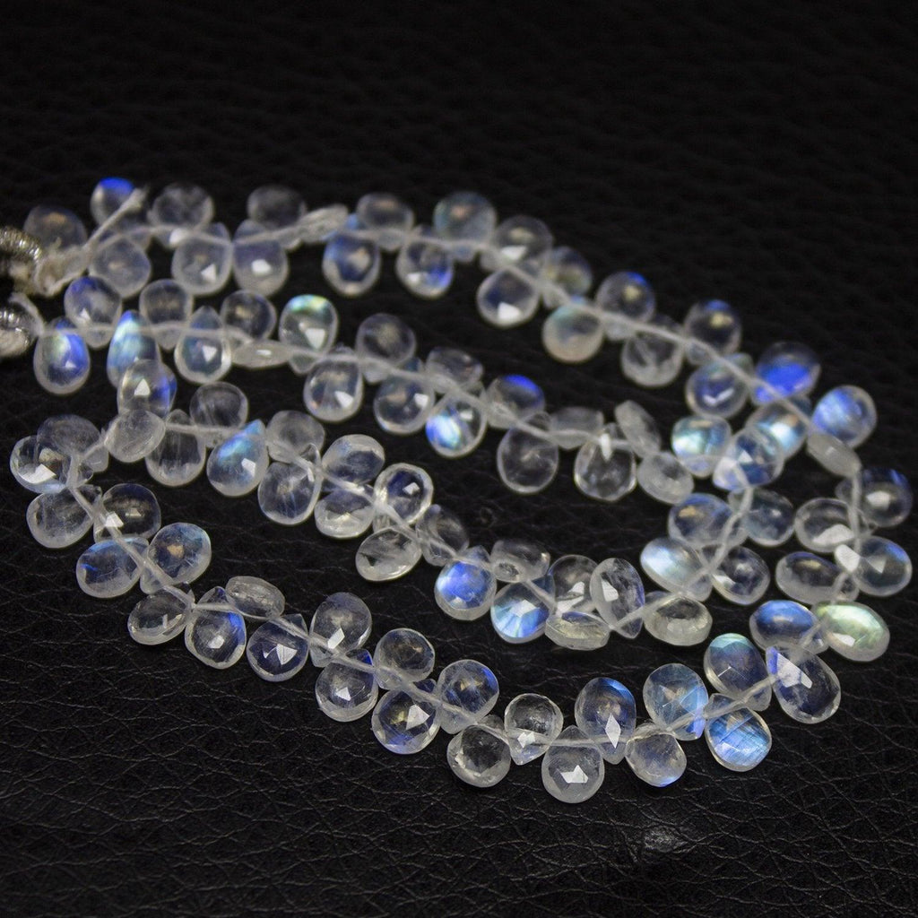 AAA Blue Rainbow Moonstone Gemstone Faceted Briolette Pear Drop Beads 5" 6mm 5mm - Jalvi & Co.