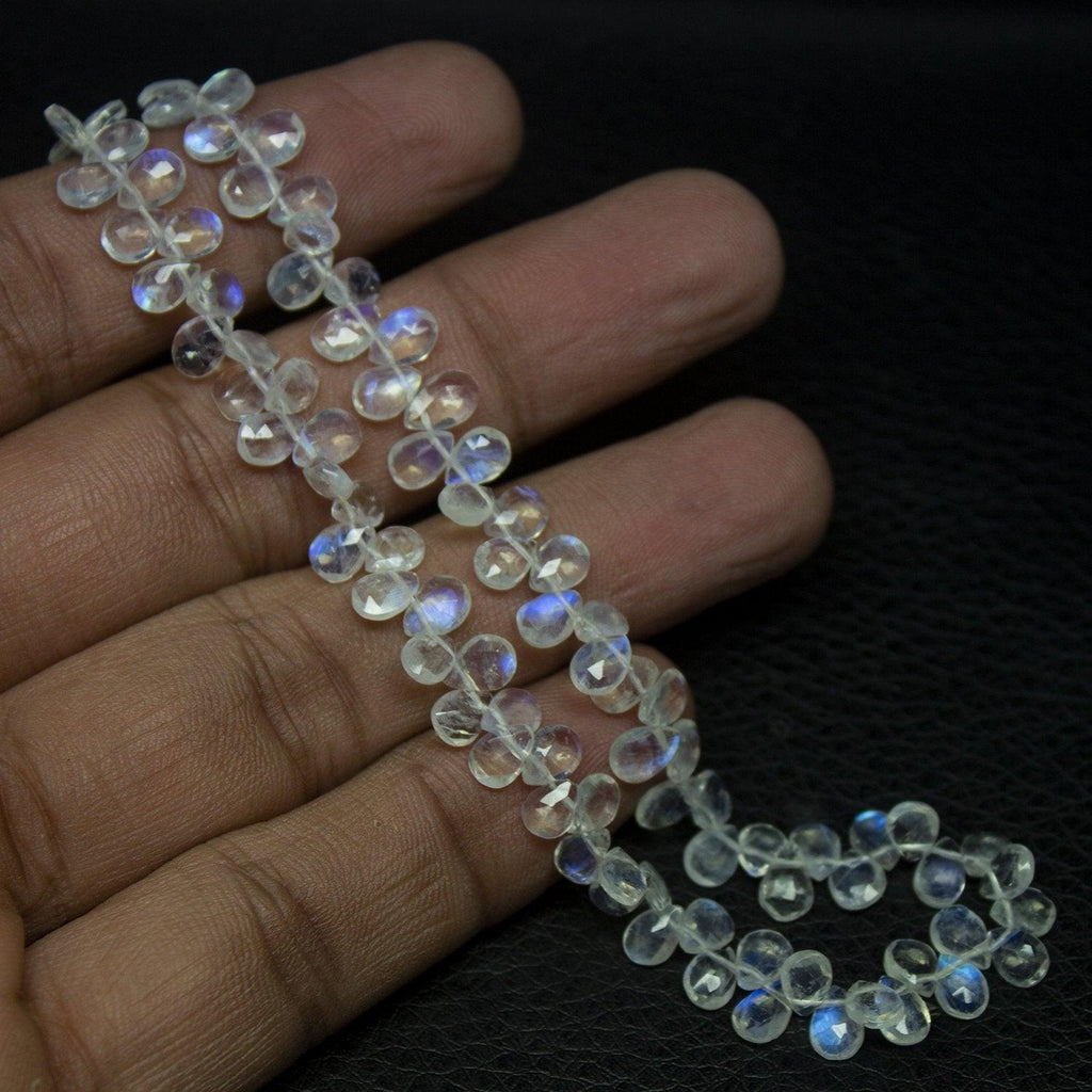 AAA Blue Rainbow Moonstone Gemstone Faceted Briolette Pear Drop Beads 5" 6mm 5mm - Jalvi & Co.