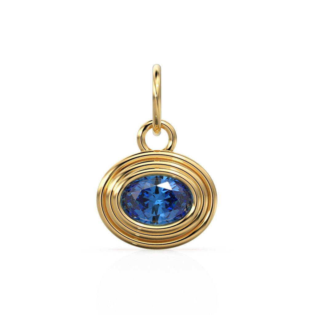 AAA Blue Sapphire Charms 14k Yellow Solid Gold Bubble Bezel Charm Pendant Blue Oval Gemstone Bezel 18K Gold Jewelry Finding - Jalvi & Co.