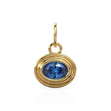 Load image into Gallery viewer, AAA Blue Sapphire Charms 14k Yellow Solid Gold Bubble Bezel Charm Pendant Blue Oval Gemstone Bezel 18K Gold Jewelry Finding - Jalvi &amp; Co.