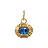 AAA Blue Sapphire Charms 14k Yellow Solid Gold Bubble Bezel Charm Pendant Blue Oval Gemstone Bezel 18K Gold Jewelry Finding