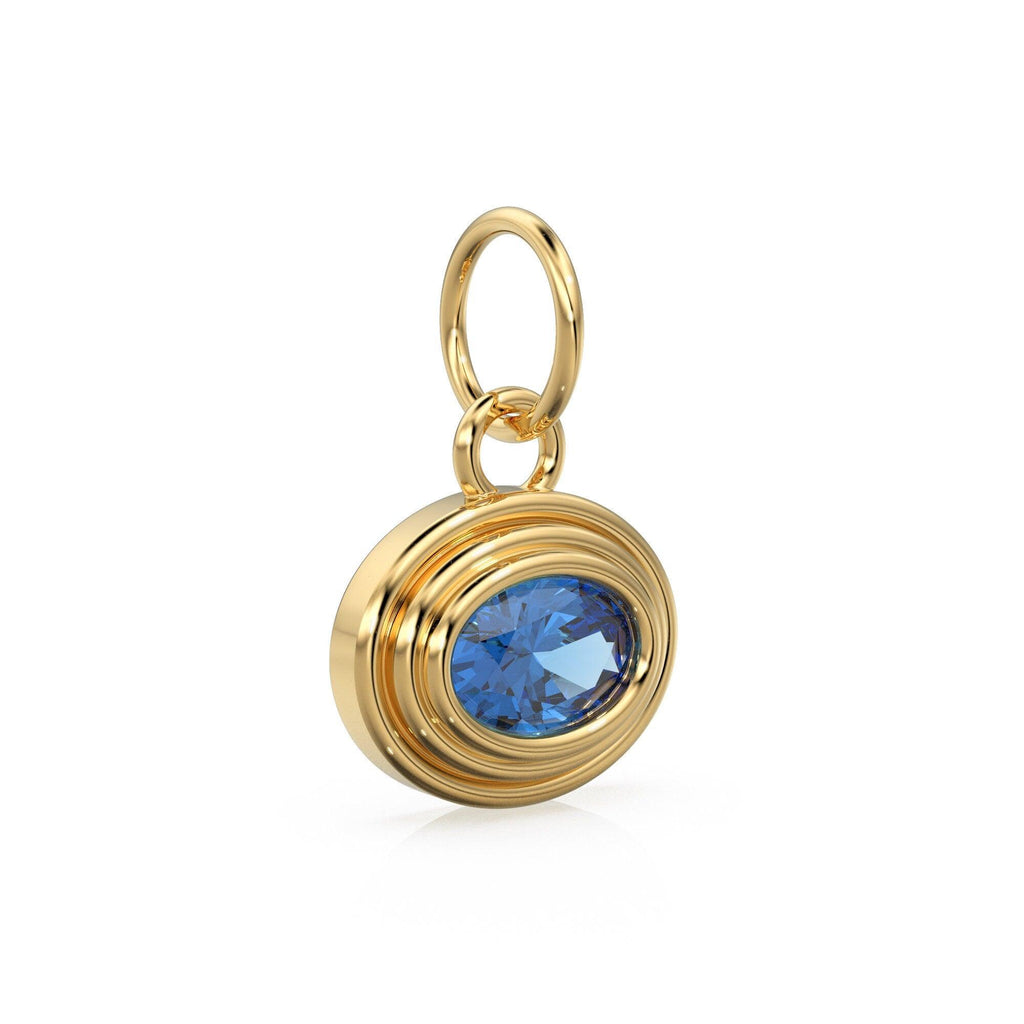 AAA Blue Sapphire Charms 14k Yellow Solid Gold Bubble Bezel Charm Pendant Blue Oval Gemstone Bezel 18K Gold Jewelry Finding - Jalvi & Co.