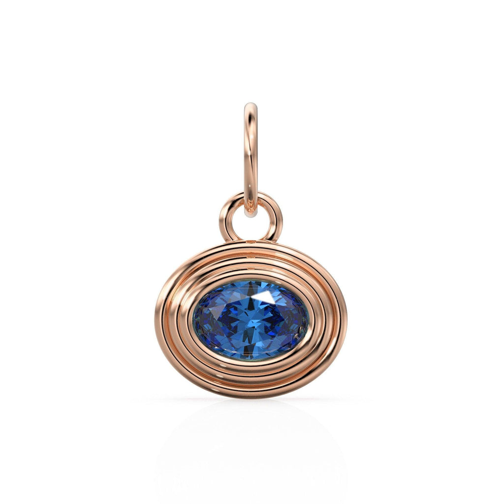 AAA Blue Sapphire Charms 14k Yellow Solid Gold Bubble Bezel Charm Pendant Blue Oval Gemstone Bezel 18K Gold Jewelry Finding - Jalvi & Co.