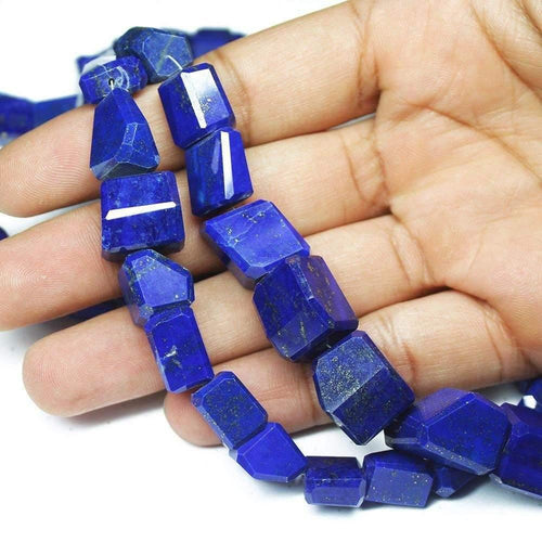 AAA Dark Blue Lapis Lazuli Gemstone Beads Step Cut Nugget Strand 18