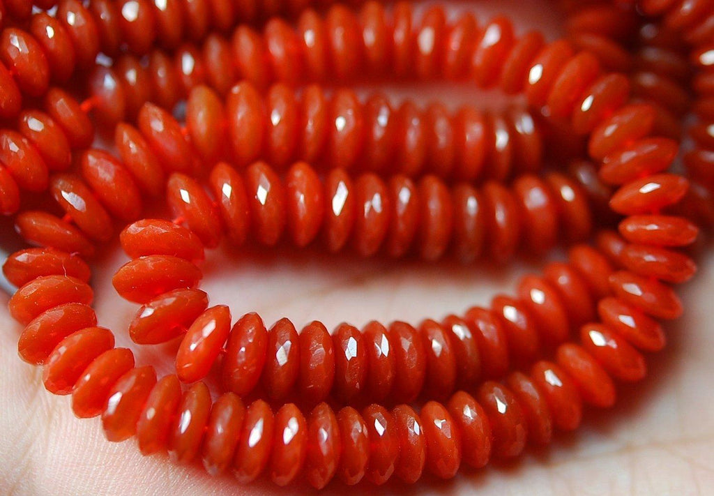 AAA Gems Quality Strand, 16 Inches Strand, AAA Super Rare Red Orange Carnelian Faceted German Cutting Rondelle 6-12mm - Jalvi & Co.