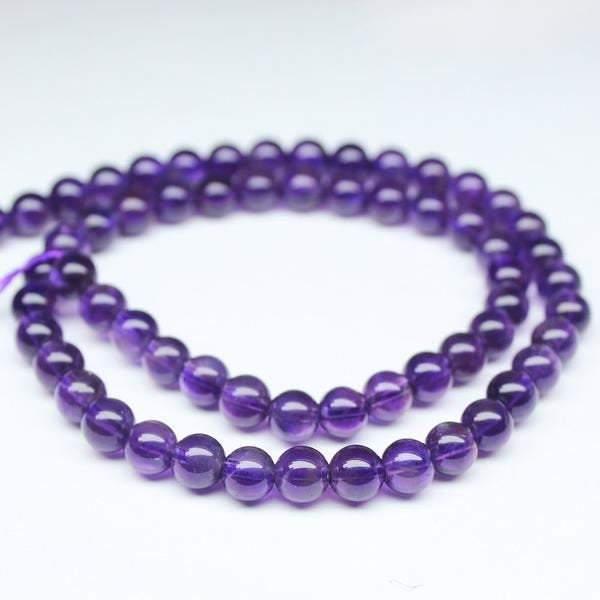 AAA Grade Purple Amethyst Smooth Round Ball Loose Gemstone Beads Strand 16" 6mm - Jalvi & Co.