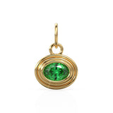 AAA Green Emerald Charms 14k Yellow Solid Gold Bubble Bezel Charm Pendant Green Oval Gemstone Bezel 18K Gold Jewelry Finding