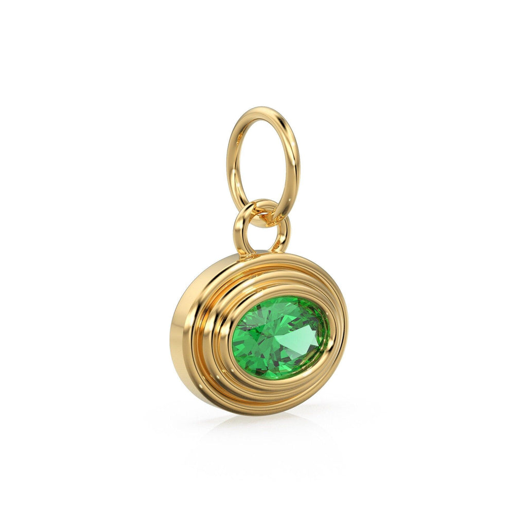 AAA Green Emerald Charms 14k Yellow Solid Gold Bubble Bezel Charm Pendant Green Oval Gemstone Bezel 18K Gold Jewelry Finding - Jalvi & Co.