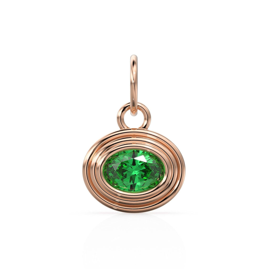 AAA Green Emerald Charms 14k Yellow Solid Gold Bubble Bezel Charm Pendant Green Oval Gemstone Bezel 18K Gold Jewelry Finding - Jalvi & Co.