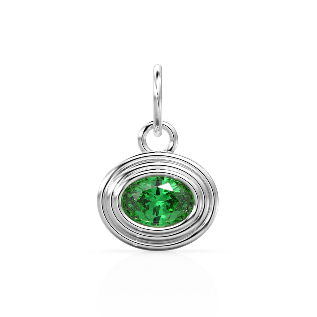 AAA Green Emerald Charms 14k Yellow Solid Gold Bubble Bezel Charm Pendant Green Oval Gemstone Bezel 18K Gold Jewelry Finding - Jalvi & Co.