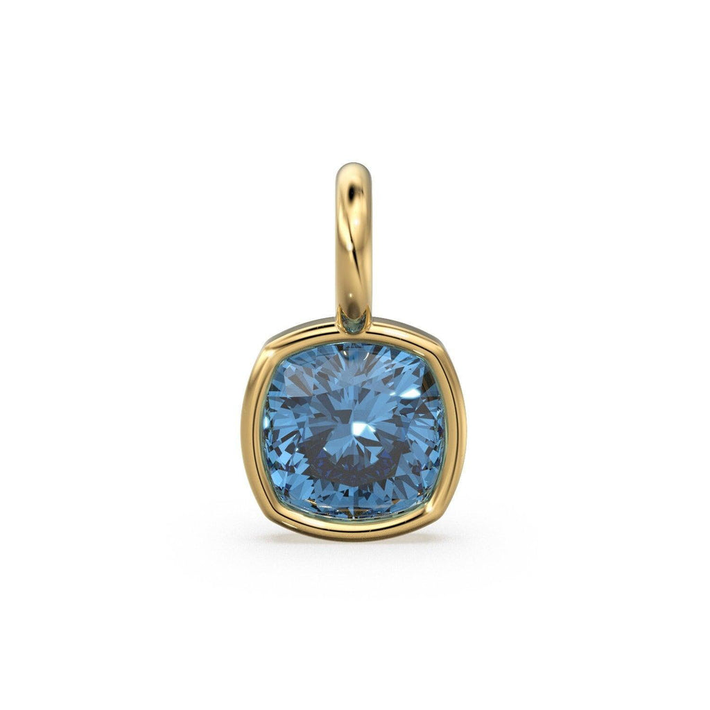 AAA London Blue Topaz Charms 14k Yellow Solid Gold Charm Pendant Blue Cushion Gemstone Bezel 18K Gold Jewelry Finding - Jalvi & Co.