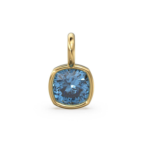 AAA London Blue Topaz Charms 14k Yellow Solid Gold Charm Pendant Blue Cushion Gemstone Bezel 18K Gold Jewelry Finding - Jalvi & Co.
