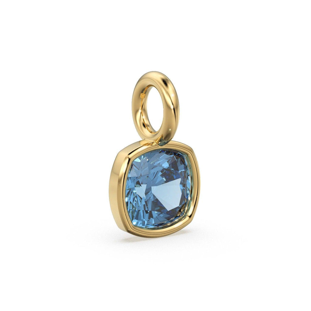 AAA London Blue Topaz Charms 14k Yellow Solid Gold Charm Pendant Blue Cushion Gemstone Bezel 18K Gold Jewelry Finding - Jalvi & Co.