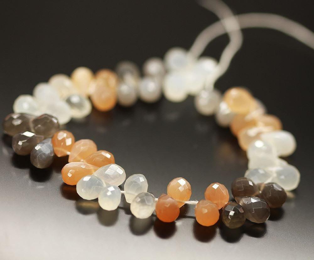 AAA Multi Moonstone Faceted Briolette Gemstone Tear Drop Bead Strand 9mm 10mm 9" - Jalvi & Co.