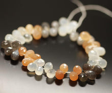 Load image into Gallery viewer, AAA Multi Moonstone Faceted Briolette Gemstone Tear Drop Bead Strand 9mm 10mm 9&quot; - Jalvi &amp; Co.