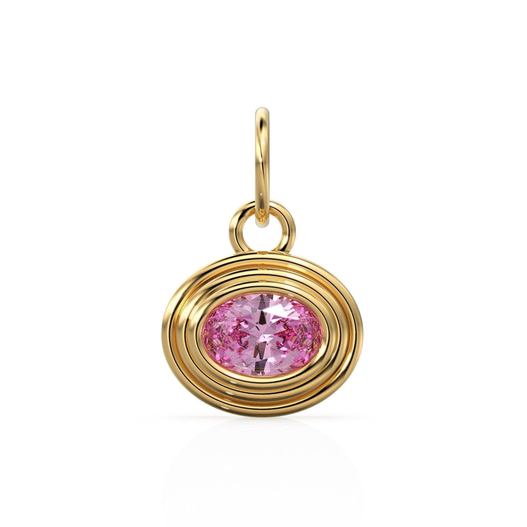 AAA Pink Tourmaline Charms 14k Yellow Solid Gold Bubble Bezel Charm Pendant Pink Oval Gemstone Bezel 18K Gold Jewelry Finding - Jalvi & Co.