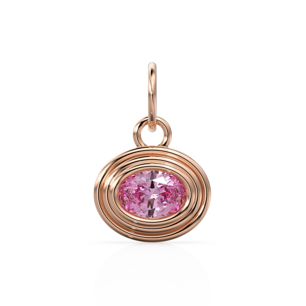 AAA Pink Tourmaline Charms 14k Yellow Solid Gold Bubble Bezel Charm Pendant Pink Oval Gemstone Bezel 18K Gold Jewelry Finding - Jalvi & Co.