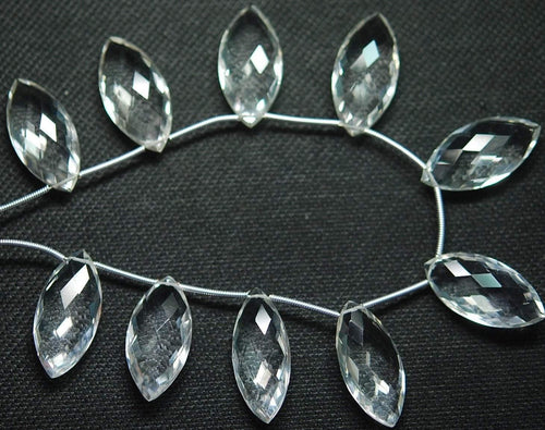 Aaa Quality, 20mm Long White Rock Crystal Quartz Faceted Marquise Shape Briolettes Matched Pair - Jalvi & Co.