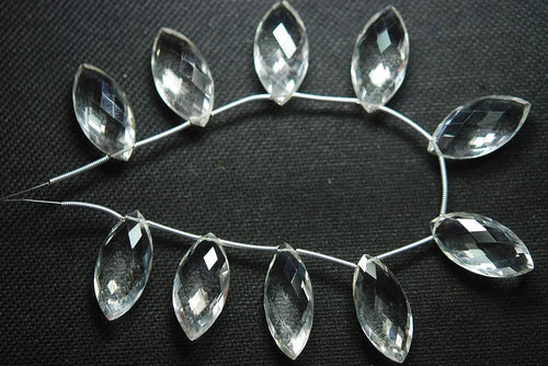 Aaa Quality, 20mm Long White Rock Crystal Quartz Faceted Marquise Shape Briolettes Matched Pair - Jalvi & Co.