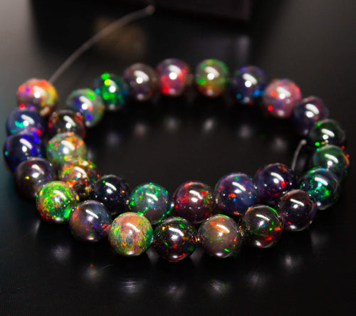 AAA+ Quality Black Opal, Natural Fire Opal Smooth Round Sphere Ball Beads, 8mm, 10pc - Jalvi & Co.