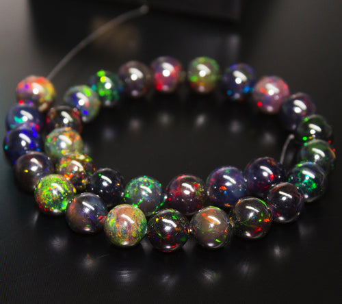 AAA+ Quality Black Opal, Natural Fire Opal Smooth Round Sphere Ball Beads, 8mm, 2pc - Jalvi & Co.