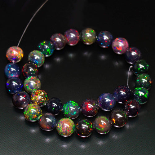 AAA+ Quality Black Opal, Natural Fire Opal Smooth Round Sphere Ball Beads, 8mm, 30pc - Jalvi & Co.