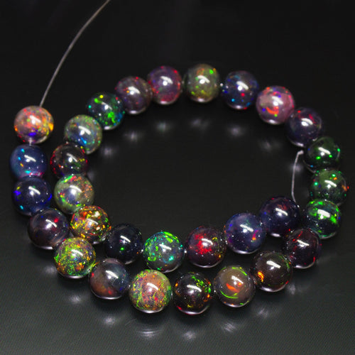 AAA+ Quality Black Opal, Natural Fire Opal Smooth Round Sphere Ball Beads, 8mm, 3pc - Jalvi & Co.
