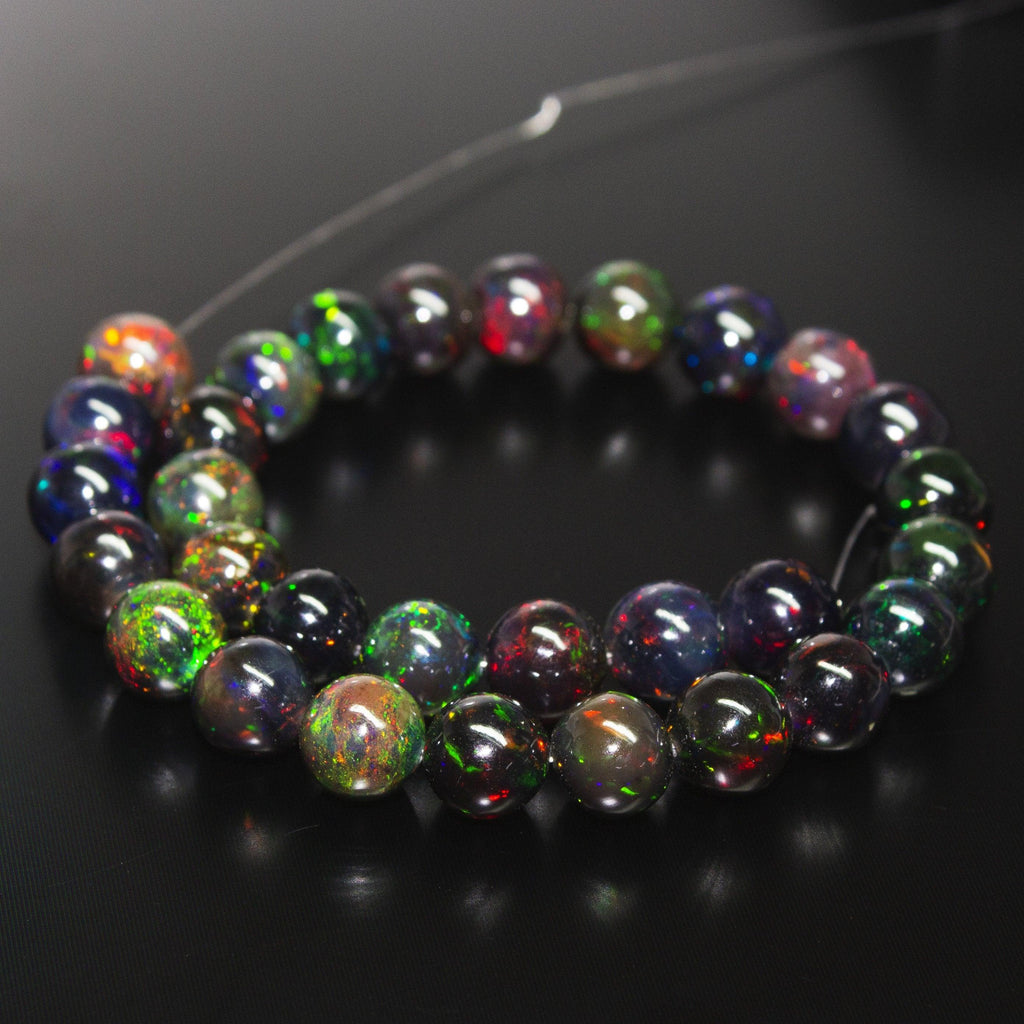 AAA+ Quality Black Opal, Natural Fire Opal Smooth Round Sphere Ball Beads, 8mm, 3pc - Jalvi & Co.