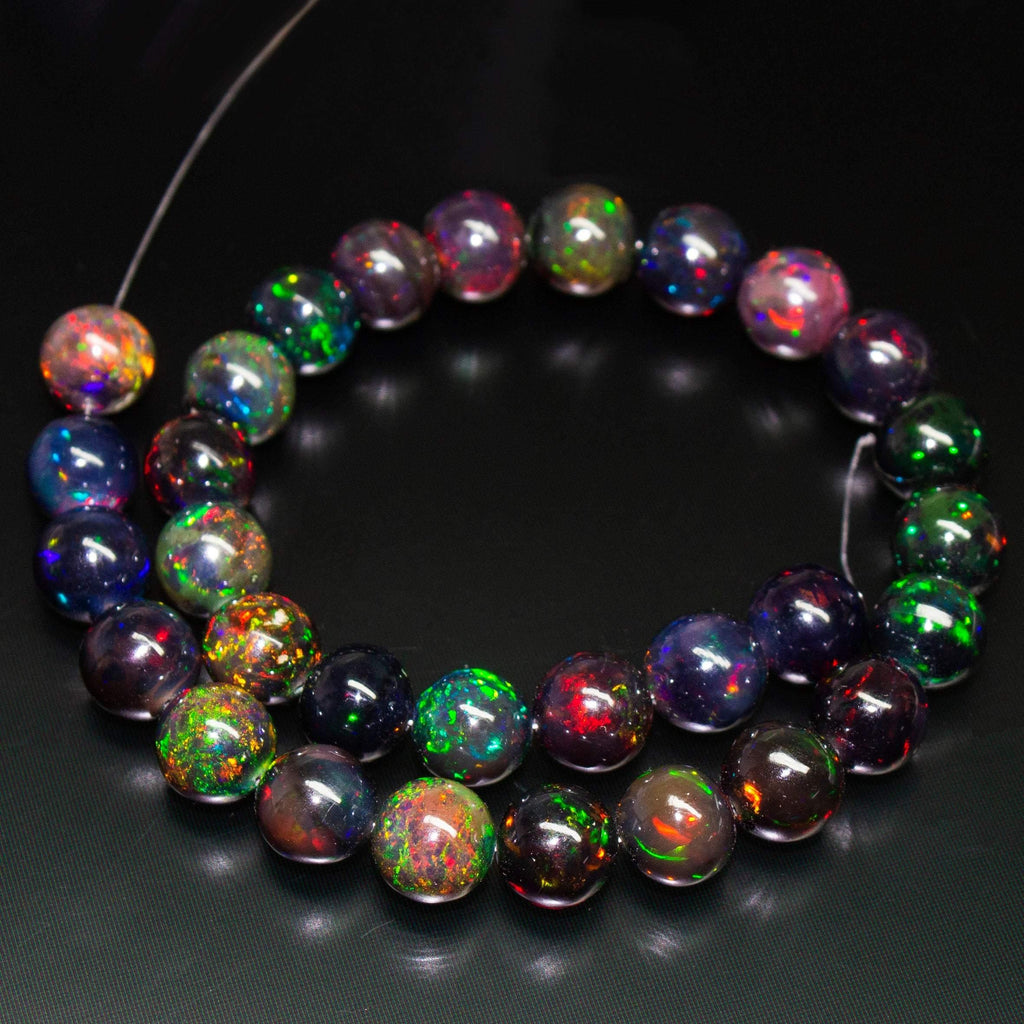 AAA+ Quality Black Opal, Natural Fire Opal Smooth Round Sphere Ball Beads, 8mm, 6pc - Jalvi & Co.