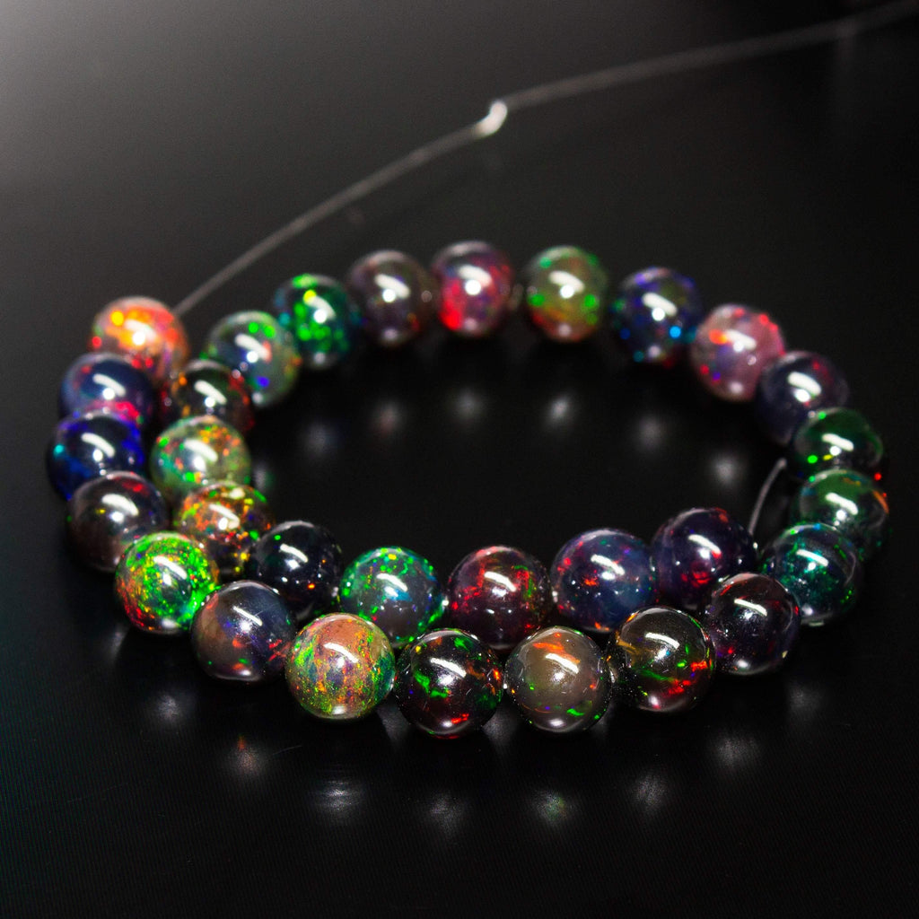 AAA+ Quality Black Opal, Natural Fire Opal Smooth Round Sphere Ball Beads, 8mm, 6pc - Jalvi & Co.