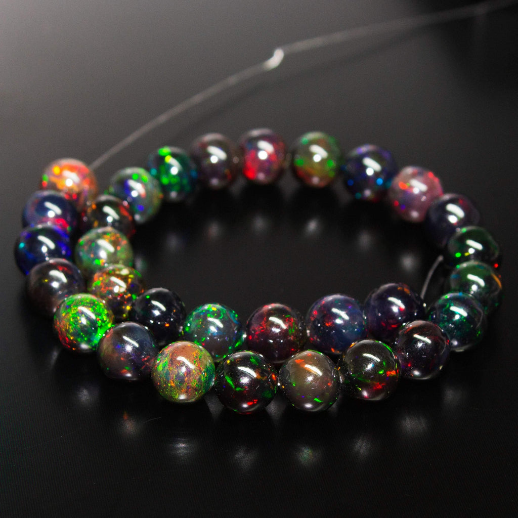 AAA+ Quality Black Opal, Natural Fire Opal Smooth Round Sphere Ball Beads, 8mm, 6pc - Jalvi & Co.